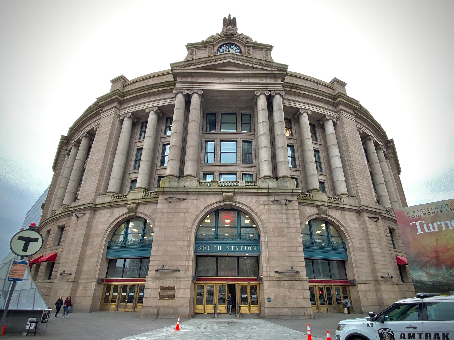 Main entrance and clock tower at Boston South Station